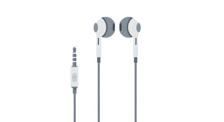 Simple White Wired Earphones with Audio Jack on White Background