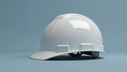 Fototapeta premium Minimalist photo of white hard hat, essential safety equipment for construction workers, industrial environments. Smooth, clean design emphasizes protection, preparedness. Protective headwear ensures