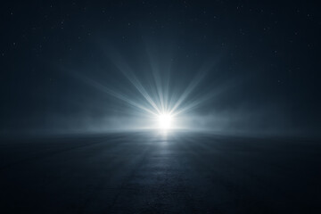 Obraz premium Radiant Light Burst on Dark Horizon with Starry Sky