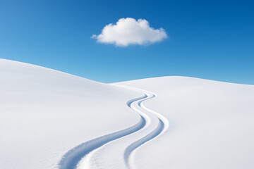 Obraz premium Serene Winter Scene with Blue Sky and Snow Trail