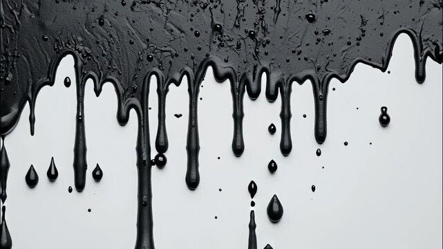 Thick black paint dripping creating a white wall, down an video pattern of flowing lines and drops abstract 4k