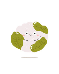 Cute Cauliflower with Face and Hands. Funny Vegetables Cartoon Character. Vector Illustration