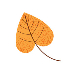 Orange heart-shaped autumn leaf. Vector illustration isolated on white background.