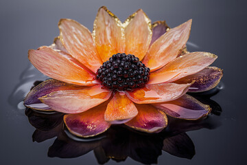 Elegant fusion of beetroot and carrots with caviar, gold leaf and truffle oil on slate plate Generative AI