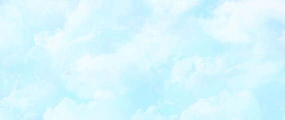 Blue sky and white clouds vector background. Sunny day. Hand drawn summer illustration for background. Template for design.