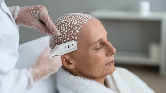 Technician Adjusting Neural Implant Interface on Patient's Head