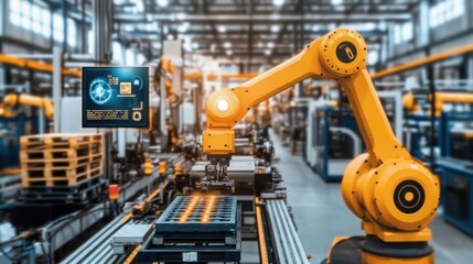 Robotic arm working on production line in smart factory
