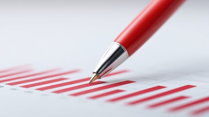 A red pen is laying on a white sheet of paper with a series of red lines
