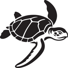 Sea turtle silhouette striking black and white art, Marine reptile in vector style