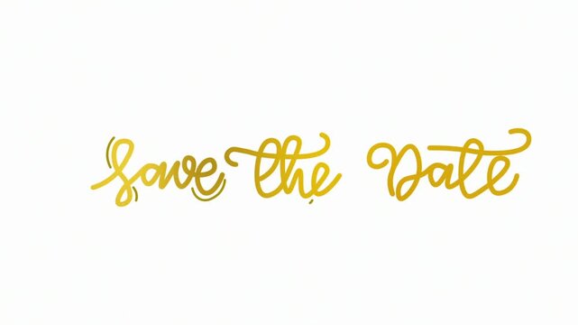 save the date One line continuous animated typography wedding intro outro, hand drawn calligraphy monoline vintage text on background, aniamted Calligraphy lettering animation video,golden on white