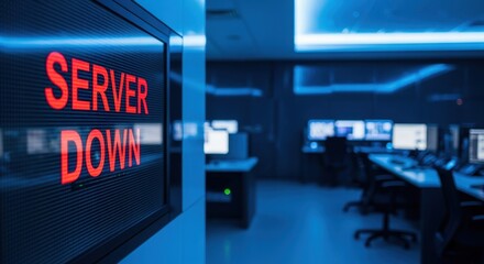 Digital display showing Server Down alert in modern control room