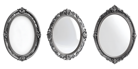 Discover elegance with ornate vintage silver oval mirrors perfect for creating a luxurious vintage aesthetic in any space Generative ai