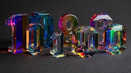 Colorful iridescent numbers on dark background