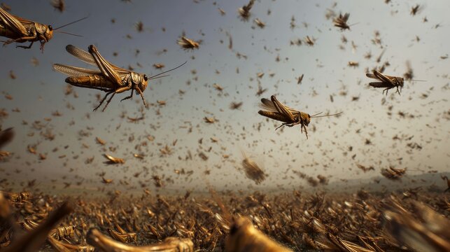 Observing swarming locusts in large flocks showcasing their incredible movement and behavior