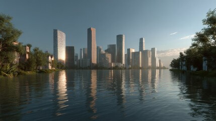 Naklejka premium Evolving urban landscape reflecting climate adaptation through modern architecture