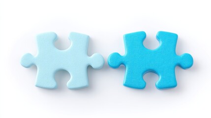 Obraz premium Two blue puzzle pieces on a white background