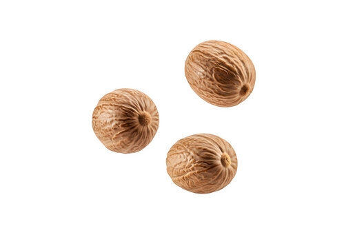 Nutmeg falling isolated on white or transparent background. PNG