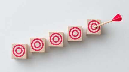 A row of wooden blocks with a red target on each one