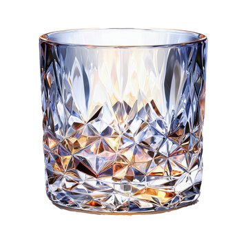 Elegant crystal whiskey glass with intricate faceted patterns, ideal for showcasing premium spirits, sophisticated cocktails, or a luxurious drinking experience in upscale settings.
