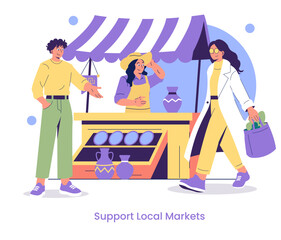 Local Market Shopping with Happy Vendor and Customer