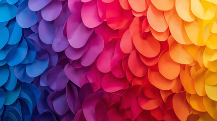 The abstract background features multicolored curved petal-like shapes in a gradient spectrum, with soft lighting and rich color saturation, providing a dynamic, full frame, high detail, top-down view