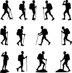 Obraz premium Hikers in Various Walking and Climbing Poses – Hiking, Trekking Adventure Bundle