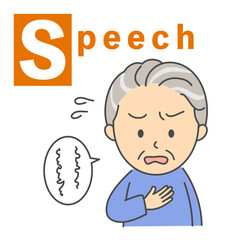 脳卒中のBEFASTチェック「Speech」シニア男性のイラスト
