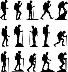  Hikers in Various Walking and Climbing Poses &ndash; Hiking, Trekking Adventure Bundle"