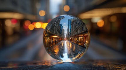 Crystal ball captures city street scene