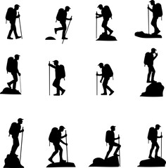 Hikers in Various Walking and Climbing Poses – Hiking, Trekking Adventure Bundle"