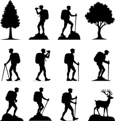 Hikers in Various Walking and Climbing Poses – Hiking, Trekking Adventure Bundle"