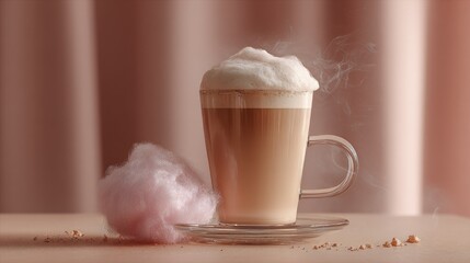 Latte with pink cotton candy, studio shot
