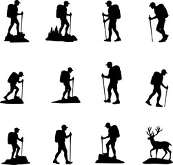  Hikers in Various Walking and Climbing Poses – Hiking, Trekking Adventure Bundle"