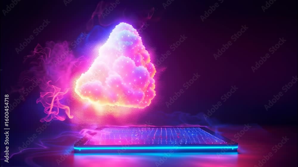 Wall mural digital and computing data transferring symbolizing tablet, to wireless storage cloud data technolog