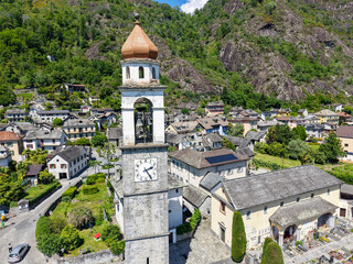 Drone view at the village of Tegna in Switzierland
