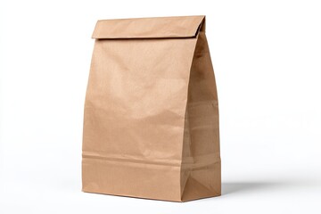 Brown Paper Lunch Bag on White Background