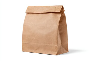 Brown Paper Lunch Bag on White Background