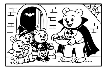 Trick or Treat Cute Teddy Bear Coloring Pages 