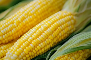 Close up view of fresh yellow corn cobs showcasing their vibrant color and texture