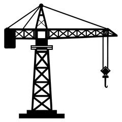 Detailed construction crane machine black silhouette vector illustration