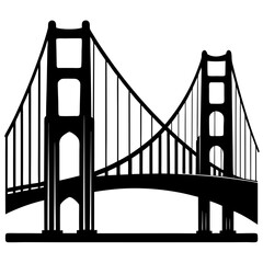 Obraz premium Detailed golden gate bridge structure black silhouette vector illustration