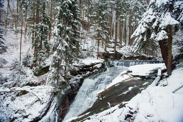 Szklarki Waterfall, winter view, Szklarska poręba, Poland.