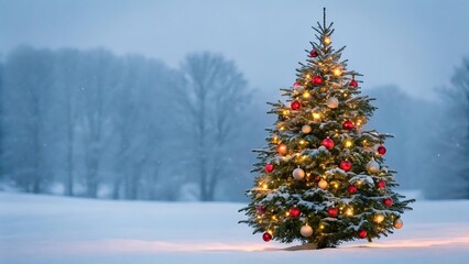 Decorated christmas tree in a snowy winter landscape