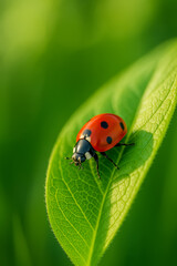 Close-up of a vibrant ladybug resting on a leaf