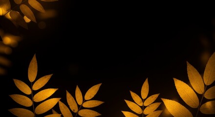 Autumn foliage silhouettes against dark background for nature design projects