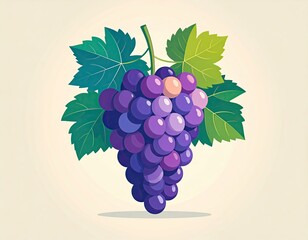 Stylized bunch of grapes with shadows and leaves — flat vector with soft gradients and botanical symmetry