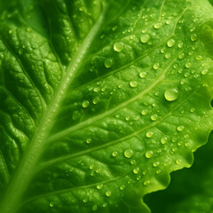 Close-up of vibrant green lettuce leaf with water droplets