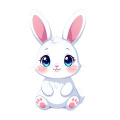 White Cute Bunny with Blue Eyes, Transparent Background, Anime Illustration for Digital Media