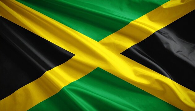Jamaican flag with gold diagonal cross on black and green fields