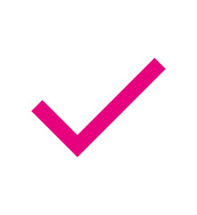 Pink check mark icon. Transparent background.